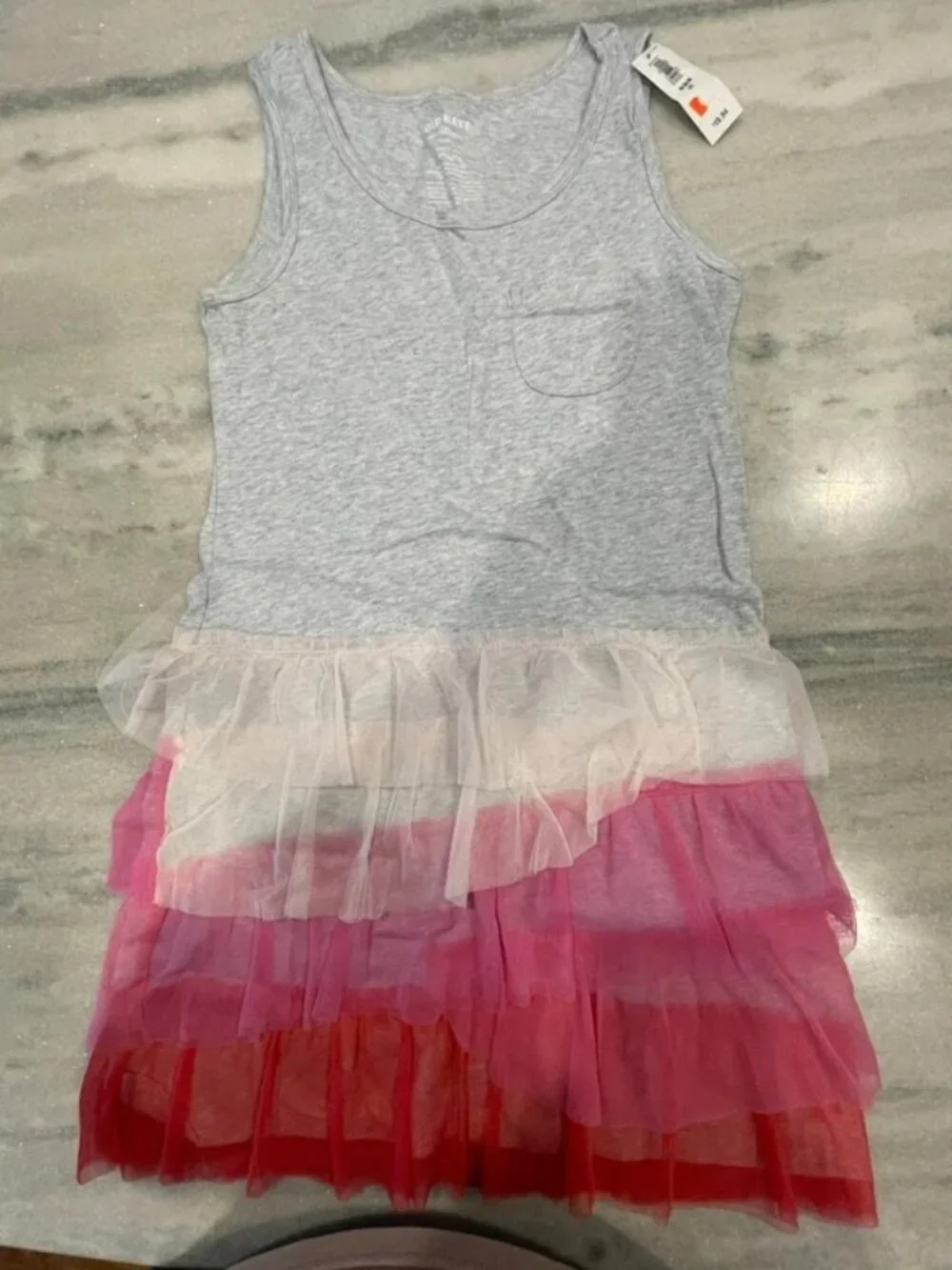 Old Navy Girls Gray Pink Tank Tulle Dress M 8 NWT